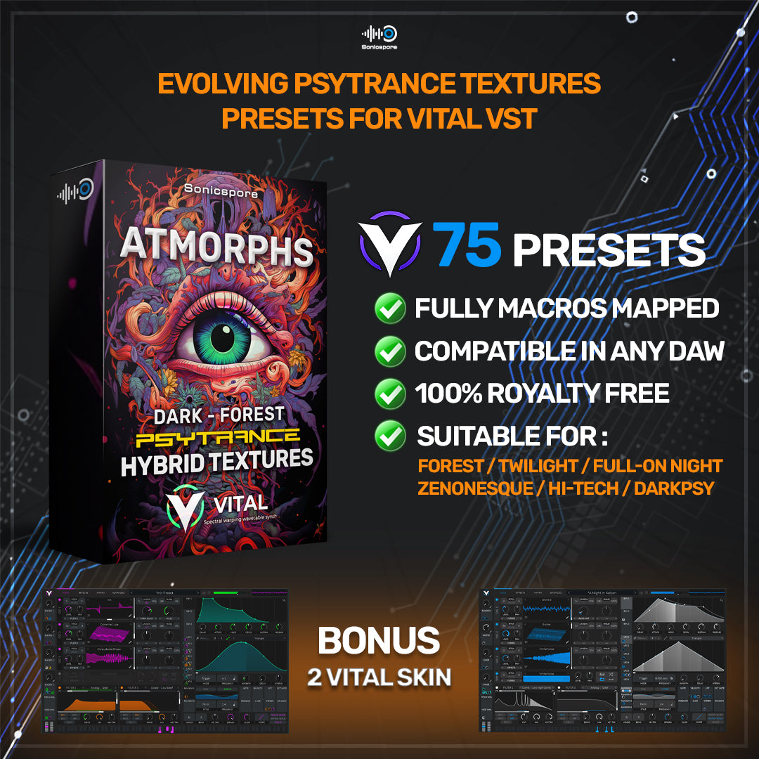 psytrance vital presets, psytrance vital vst royalty free darkpsy pack forest psytrance sounds
Evolving Psytrance Presets for Vital vst