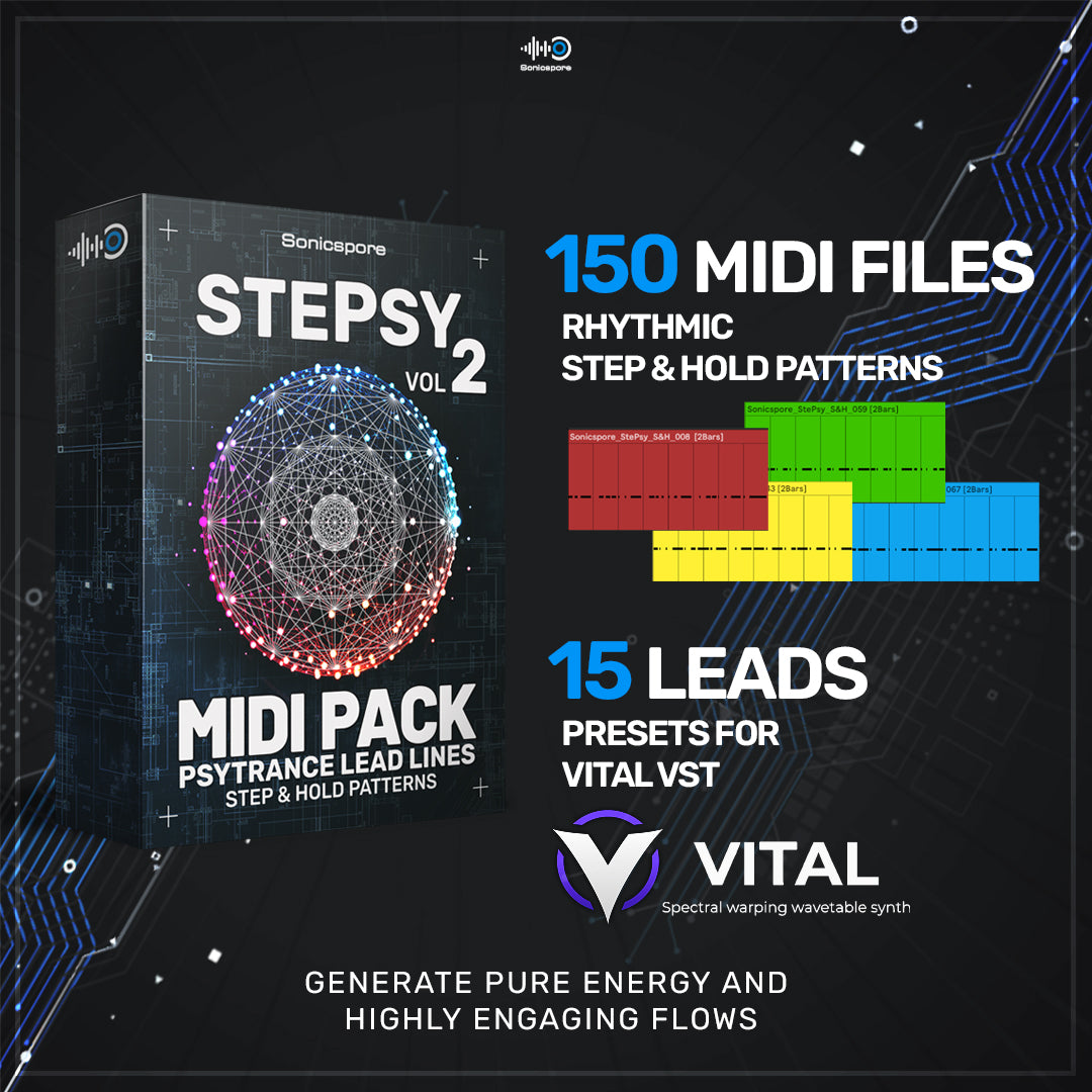 150 Professional Psytrance Lead MIDI Patterns loops vital vst presets