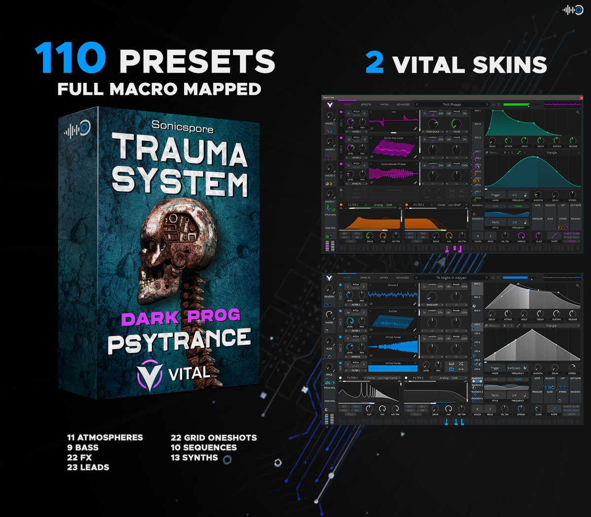 Dark Psytrance Vital Preset Pack TRAUMA SYSTEM – Sonicspore Sounds